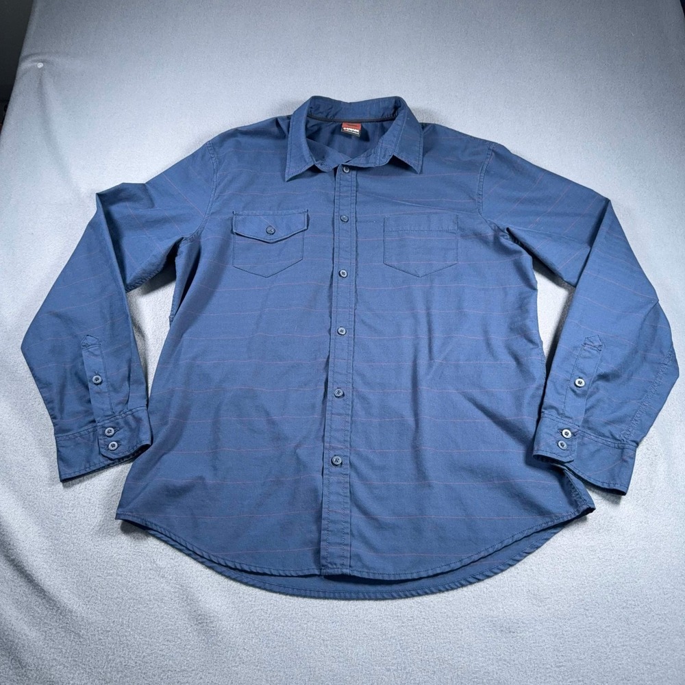 Tony Hawk Button Up Shirt Mens XL Blue Red Pinstripe Plaid Long Sleeve Skater